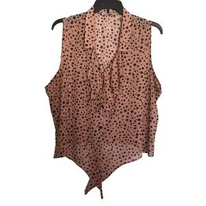 Jamie Nicole Women’s Sheer Orange with Black Polka Dots Front Tie Blouse Size 3X